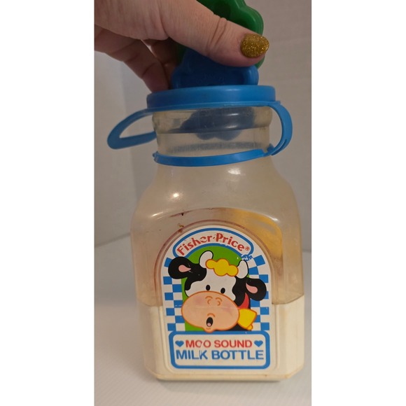 Vintage Fisher-Price Moo Sound Milk Bottle Toy w/ Shapes Preowned - Picture 8 of 11